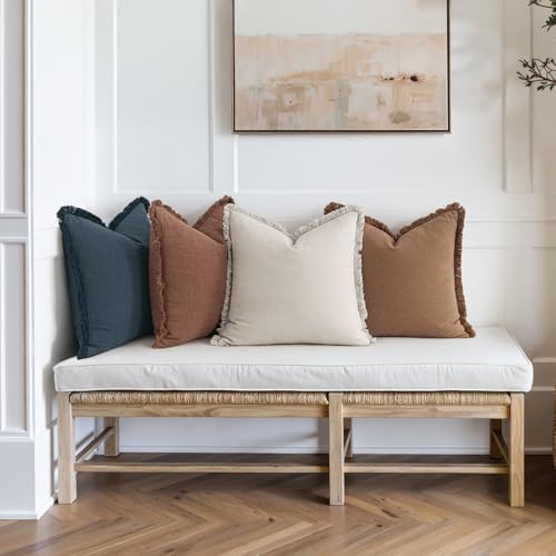 MIULEE Fall Linen Fringe Pillow Covers Set of 4 20x20 Beige/Brown/Blue - Image 2