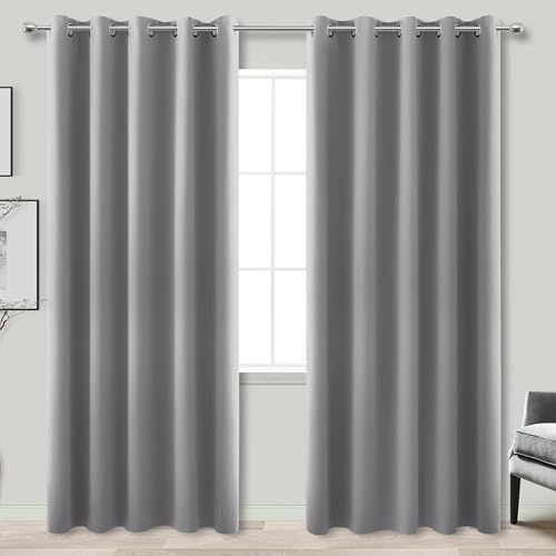 KOUFALL Extra Wide Thermal Soundproof Curtains, 72 x 84 Inch Long Black Out Noise Reducing Blackout Curtains for Summer Bedroom Living Room 2 Panel Set, Light Grey by KOUFALL