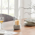 Danya B. Modern Cool Gray Cement Base and Glass Pillar Hurricane Candle Holder (Small) - Image 4