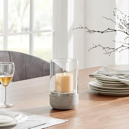 Danya B. Modern Cool Gray Cement Base and Glass Pillar Hurricane Candle Holder (Small) - Image 4