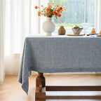 Linen World Yarn-Dyed Linen Tablecloth 90x132inch, Denim Look Table Cover, 100% French Linen Chambray Blue, Soft & Breathable Natural Flax, Washed Table Cloth for Dining & Everyday Use by LLinenWorld