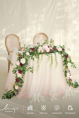 Ling's moment Burgundy Eucalyptus Flower Garland Wedding Arch 9 FT - Image 6
