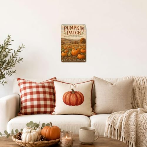 Decorative Tin Sign Vintage Metal Tin Sign Rustic Pumpkin Patch Country Farm Landscape Fall Wall Decor for Farmhouse Kitchen Porch Garden Shed 6×8 Inches with Metal Frame - Image 5