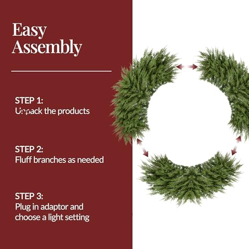 Best Choice Products Pre-Lit Cedar Cypress Christmas Wreath w/Twinkling LEDs, 60in Realistic Large Indoor/Outdoor Holiday Decor for Door, Plug-in - Image 7
