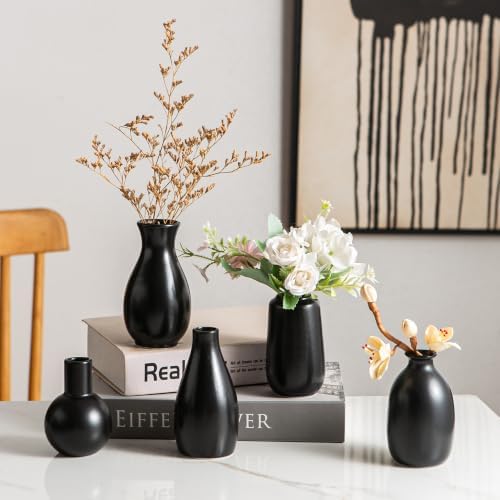 Ceramic Bud Vases Set of 12, Black Small Vase in Bulk, Mini Pottery Vases for Pampas Grass Clay Vase for Wedding Table Centerpieces Decoration Modern Boho Rustic Home Decor - Image 2
