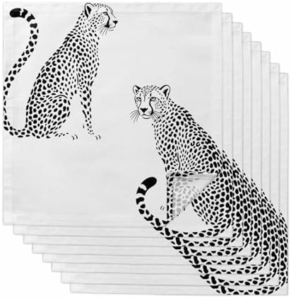 Black Leopard Prints Cloth Napkins Set of 8, Holiday Napkins for Baby Shower, Modern Simple Wildlife Spots Texture Washable Reusable Dinner Napkin for Cocktail Wedding Party, 20 x 20 Inch by Boanket