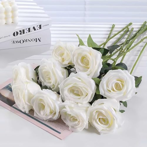 Rowfad 120 Pcs Artificial Roses Bulk, Fake Velvet Silk Flowers, White - Image 6
