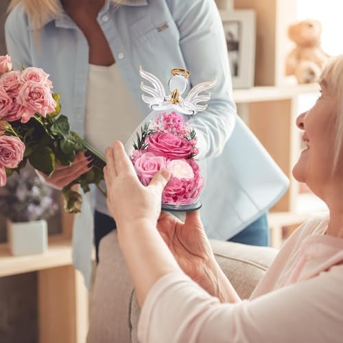 Gifts for Women Preserved Rose Forever Flower in Glass Angel Figurines Fresh Flowers for Delivery Prime Mothers Day Birthday Gifts for Mom Real Pink Roses for Grandma Sister Wife Her from Daughter - Image 4