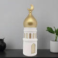 Islamic Decor Resin Mosque Models with Crescent Moon Statues,Gold and White by WillArtMuseum