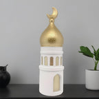 Islamic Decor Resin Mosque Models with Crescent Moon Statues,Gold and White by WillArtMuseum