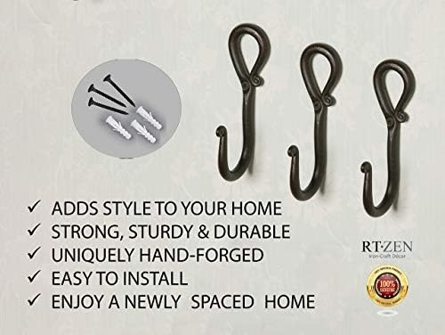 RTZEN Classic Farmhouse Wall Mount Multi-Use Wrought Iron Hook Set (3 Pack) - Image 6
