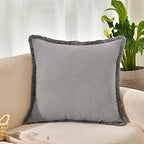 ZWJD Pillow Covers 24x24 Set of 2 Gray Throw Pillow Covers with Fringe Chic Cotton Decorative Pillows Square Cushion Covers for Sofa Couch Bed Living Room Farmhouse Boho Decor - Image 2