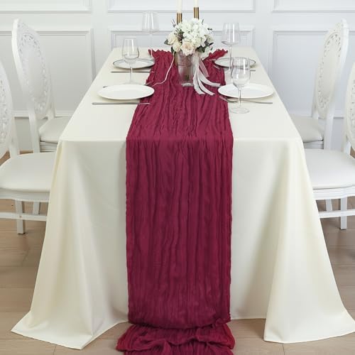 6 Pack Burgundy Red Cheesecloth Table Runner 120 Inch Boho Wedding Decor - Image 4