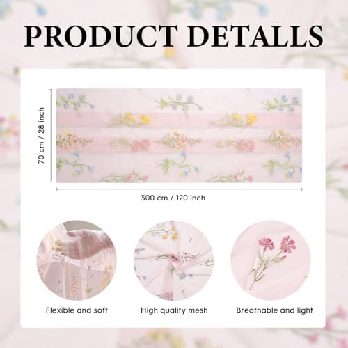 Artoid Mode 6PC Wildflower Floral Light Pink Gauze Embroidery Table Runner 120 Inch 10FT, Tulle Seasonal Spring Kitchen Dining Table Decor for Home Party - Image 6