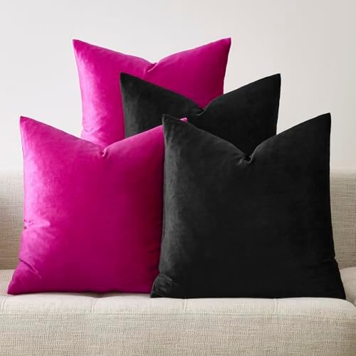 GIGIZAZA Pack of 4 Decorative Velvet Pillow Covers 20x20 Black Hot Pink - Image 7