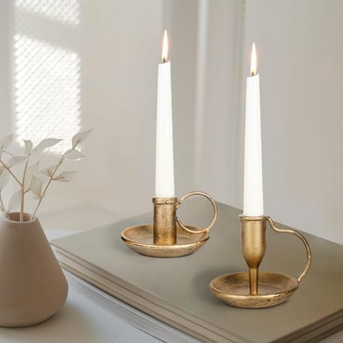 Vintage Iron Taper Candle Holder Set of 2 Antique Brass Candlestick Holders - Image 6