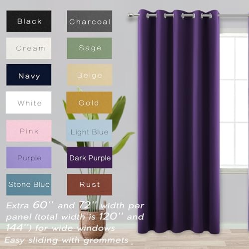 KOUFALL Dark Purple Blackout Curtains for Bedroom 72x84 Inches Long - Image 2