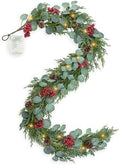6FT Christmas Garland with Lights Artificial Pine Cypress Eucalyptus Garland with Red Berries Christmas Tips Cedar Garlands,Christmas Decorations Holiday Indoor Outdoor Winter Garland by MDSTBN
