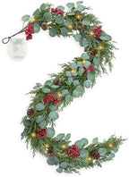 6FT Christmas Garland with Lights Artificial Pine Cypress Eucalyptus Garland with Red Berries Christmas Tips Cedar Garlands,Christmas Decorations Holiday Indoor Outdoor Winter Garland by MDSTBN