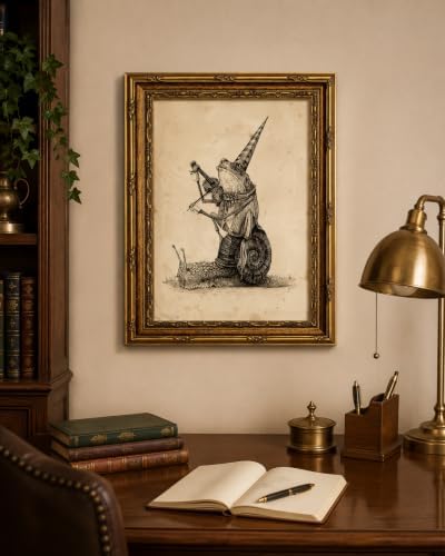 Gold Framed Frog Snail Musician Wall Art, Line Art Canvas Print, 16x12 - Image 6