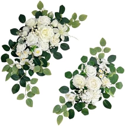 Odouzy Pack of 2 Wedding Arch, Artificial Flowers, Wedding Decor，Flower Garland Be Suited to Banquet, Party, Reception Entrance Welcome Sign and Background Decoration (White) by Odouzy