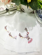 Embroidered Cloth Napkin Deer Christmas Cotton Napkins Set of 6, 20x20 Hemstitch Table Napkins Machine Washable, Daily & Christmas, Great Present Ideas - Image 5