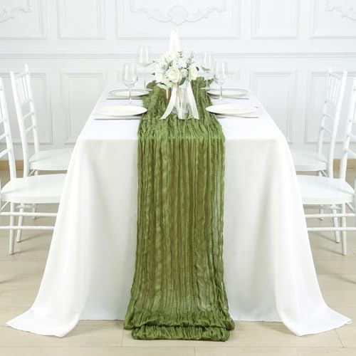 8 Pack Olive Green Cheesecloth Table Runner 120 Inch Boho Wedding Decor - Image 4