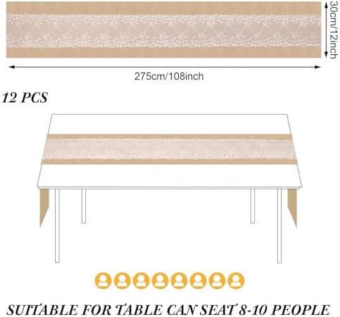 Xinnun 12 Pcs Burlap Table Runners with Lights Lace, 12 x 108 in, Vine - Image 2
