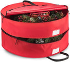 ZOBER Christmas Wreath Storage Container 36 Inch - Wreath Bag Fits 2 Wreaths Box - 600D Oxford Fabric - Interior Compartment for Storing Garlands, Wreaths Storage Bag W Strong Durable Handles - Red by ZOBER