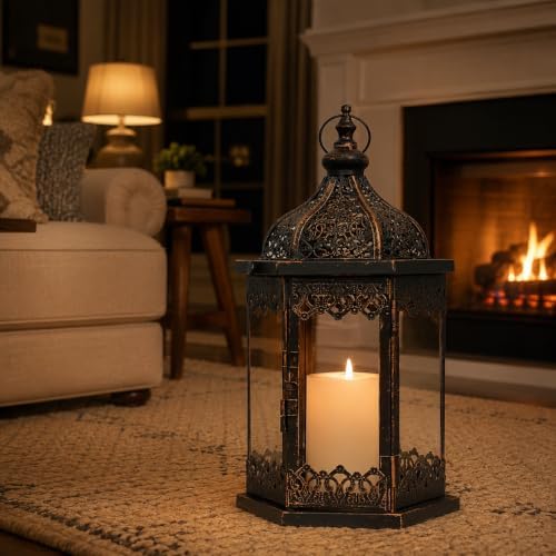 NEEDOMO Lanterns Decorative Indoor, 14.8'' Vintage Outdoor Lantern with Clear Glass, Metal Candle Holder for Front Porch, Patio, Wedding, Party, Home Kitchen Coffee Table Livinig Room Decor - Image 2