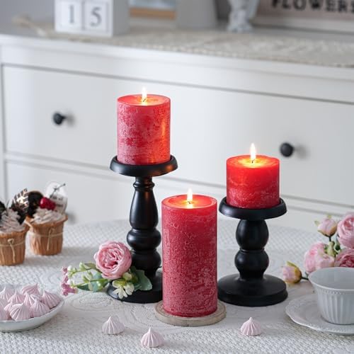 3x6 Inch Bright Red Pillar Candles Set of 3 - Hand-Poured Unscented Candles, Long Clean Burning, Large Big Candle, Smokeless Dripless Candle for Dinner Table, Wedding, Home, Rustic Decor - Image 5