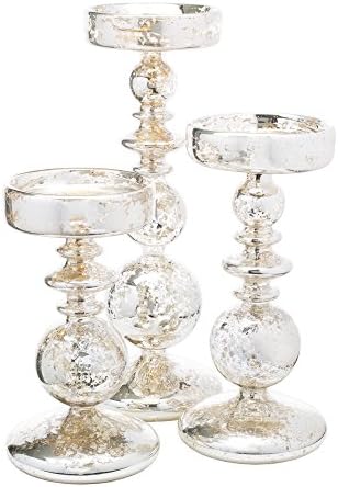 Richland Pillar Candle Holders Unique Mercury Bubble Set of 3 by Richland