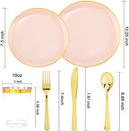 LIYH 180 Pcs Pink Plastic Plates - Disposable Dinnerware Set, Pink Dinner Plate Dessert Plate,Gold Plastic Silverware Cups for Weddings,Birthday Party 30 Guests - Image 3
