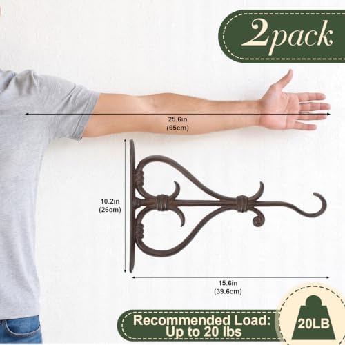 2 Pack Plant Hanger Brown Outdoor L Cast Iron Decorative Bracket - Image 3