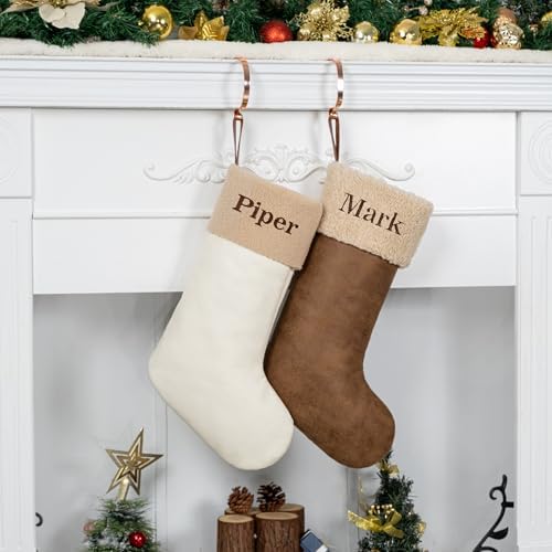 GEX Personalized Christmas Stockings Custom Name 5 Pack Embroidery for Family with Names 20 Inch Large Luxury Xmas Stockings Fluffy Cuff Pleather Decor Ornament Fireplace Decorations (Set of 5) - Image 3