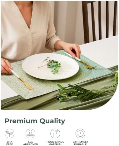 Leetaltree Gradient Green Woven Placemats Set of 12 - Heat Resistant Non-Slip Place mats for Dining Table, Washable Durable PVC Vinyl Woven Table Mats(Gradient Green, 12) - Image 6