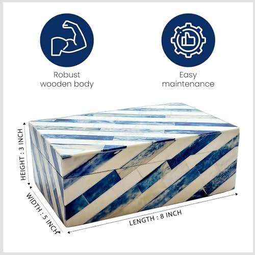 Perilla Home Home Decor Decorative Storage Wooden Box Small Lazio Organizer Tool Stash Card Craft Treasure Trinket Memory Keepsake Jewelry Box for Men and Women, Gifts For All, Blue and Off White - Image 4