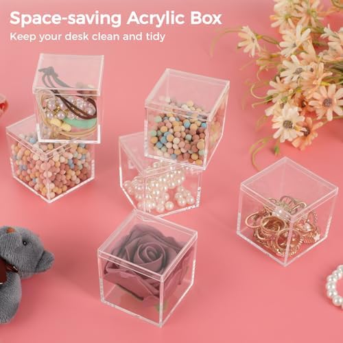 40 Pcs Acrylic Boxes - Clear Small Square Display Boxes, 2.2 x 2.2 x 2.2 in, With Lids for Candy, Pill, Earring, Jewelry, Tiny Beads - Image 4