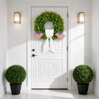 20''Boxwood Wreaths for Front Door,Artificial Spring Summer Wreath,Boxwood Wreaths with Sash,All Seasons Wreath for Farmhouse,Wedding,St Patrick's Day Decoration,Indoor & Outdoor - Image 3