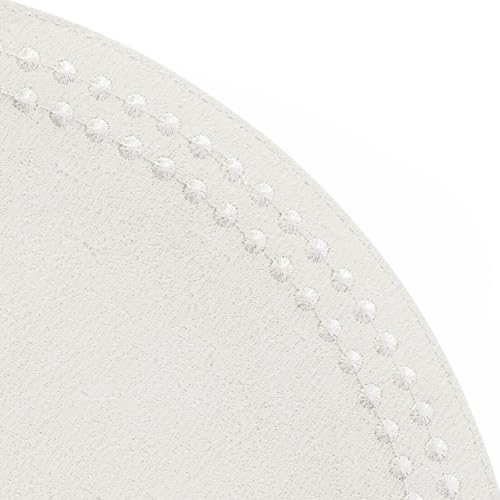 Bodrum Pearls Round Embroidered Placemats Set of 4 – 15" Elegant Table Mats for Dining, Weddings & Special Occasions, Decorative, Wipe-Clean Vinyl Placemats. Antique White/White - Image 2