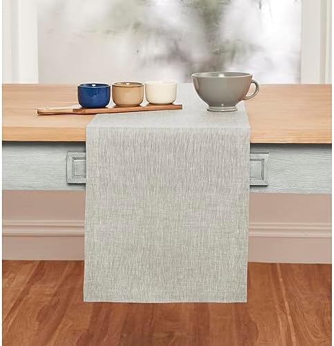 Solino Home 100% Pure Linen Table Runner Oyster Grey, Athena 14 x 144 in - Image 2