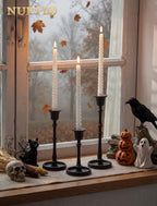 NUPTIO Black Taper Candle Holders: Set of 3 Vintage Cast Iron Candlesticks - Image 5