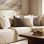 MIULEE Beige Plaid Decorative Euro Throw Pillow Covers 26x26 Set of 2 - Image 4