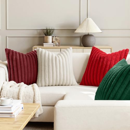 MIULEE Christmas Red Faux Fur Plush Decorative Throw Pillow Covers 18x18 - Image 3