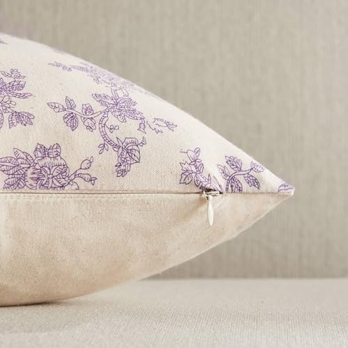 2 Pack French Floral Throw Pillow Covers 24x24in, Purple/Cream - Image 3