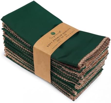 Lace Cloth Napkins, 100% Cotton, 12 Pack, 20x20 Inch, Eden Green/Golden by FINGERCRAFT
