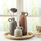 Ceramic Vases Set of 3, Neutral Rustic Farmhouse Vase with Handle, Decorative Flower Vases Home Decor Modern Boho Pampass Vase for Table Mantel Entryway Shelf Living Room Kitchen Bathroom - Brown - Image 5