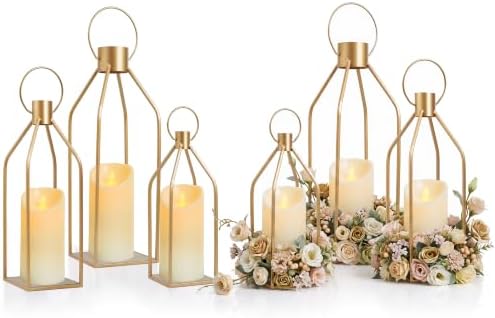 Elegant Gold Decorative Lanterns Set of 6-19/16/13 Inch by kehail