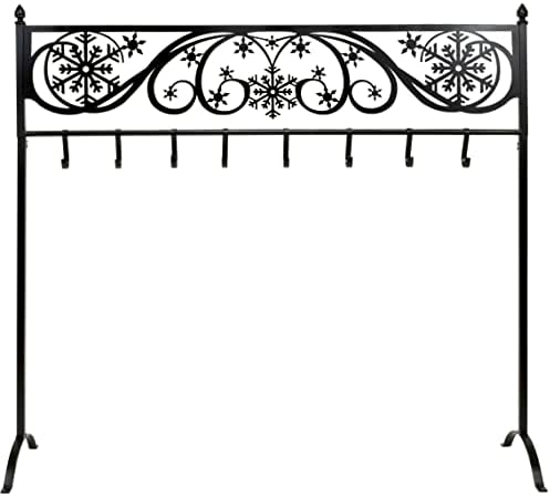 Red Co. 38” Snowflake Scroll Metal Freestanding Christmas Stocking Holder Stand with 8 Hooks, Black - Image 2