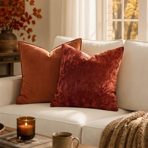 MIULEE Fall Decorative Rust Velvet Euro Sham Throw Pillow Covers 24x24 Inch - Image 4